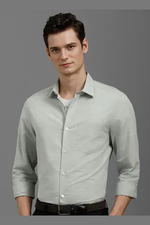 Louis Philippe Men Spread Collar Solid Cotton Linen Casual Shirt