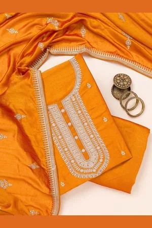 Koskii Ethnic Motifs Embroidered Sequinned Art Silk Unstitched Dress Material