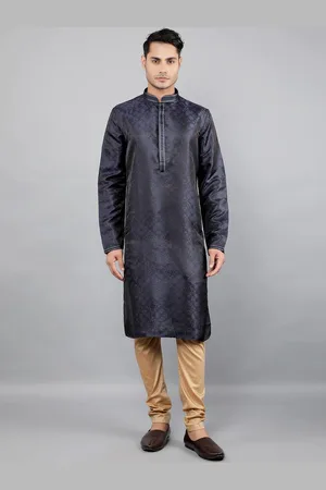 Manish Creations Floral Woven Design Mandarin Collar Jacquard Straight Kurta With Churidar