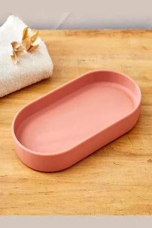 Home Centre Jumbo Peach Textured Matte Bath Accessories Set