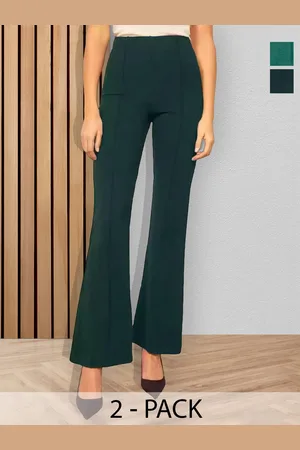 BAESD Women Pack Of 2 Flared High-Rise Cotton Bootcut Trousers