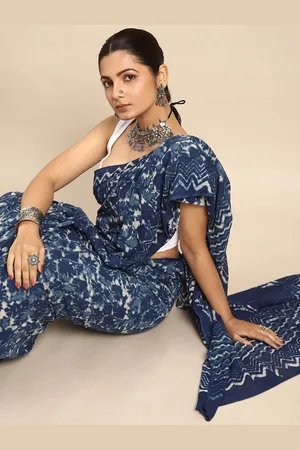 Taavi Women Ethnic Motifs Printed Pure Cotton Block Print Sarees With Blouse Piece