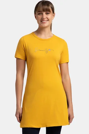 Jockey Super Combed Cotton Printed Relaxed Fit Long T-shirt With Side Slit-A142