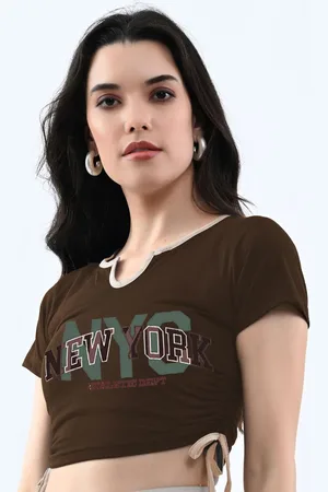 Moda Rapido Typography Printed Tie-Ups Cotton Fitted Crop Top