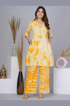 AUTUMN LANE Tie And Dyed V-Neck Pure Cotton Tunic With Trousers
