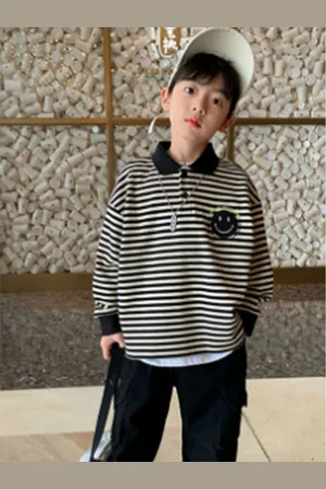 LULU & SKY Boys Striped Polo Collar Oversized T-shirt