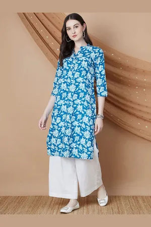 Lifestyle Floral Printed Mandarin Collar Notch Neck Straight Kurta