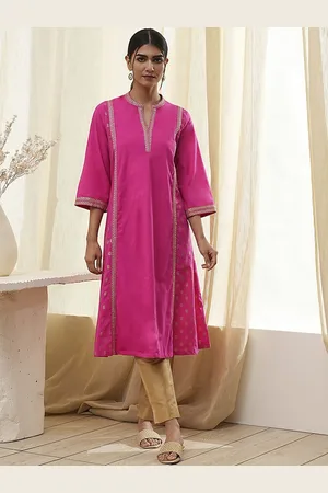 Biba Ethnic Motifs Woven Mandarin Collar Pure Cotton A-line Kurta