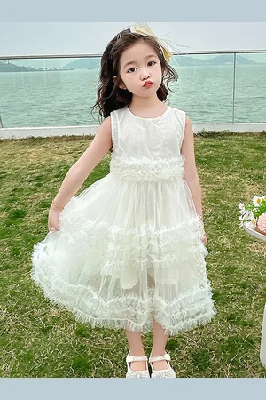 LULU & SKY Girls Ruffle Detail Fit & Flare Midi Dress