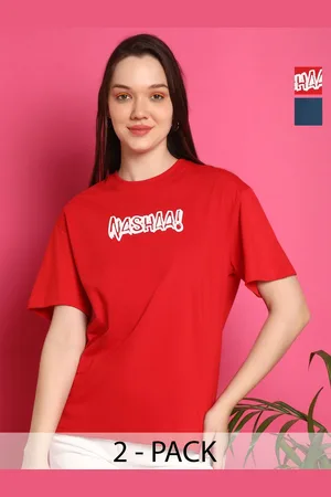 Metronaut Women Pack Of 2 Graphic Printed Round Neck Cotton Oversized T-shirts