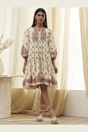 Biba Floral Printed Mandarian Collar Pure Cotton Anarkali Ethnic Dress