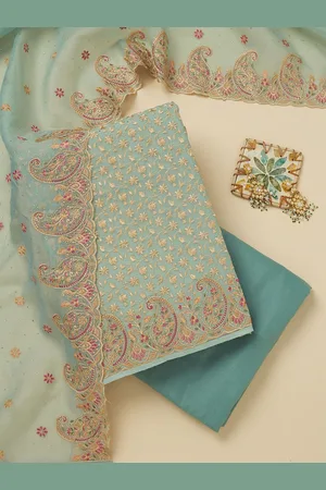 Koskii Ethnic Motifs Embroidered Beads and Stones Organza Unstitched Dress Material