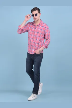 Crimsoune Club Classic Slim Fit Tartan Checks Spread Collar Cotton Casual Shirt