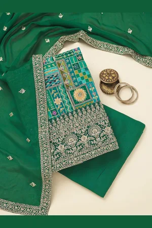 Koskii Ethnic Motifs Embroidered Beads and Stones Unstitched Dress Material