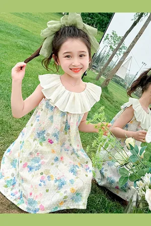 LULU & SKY Girls Floral Self Design Round Neck Flutter Sleeves A-Line Dress