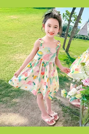 LULU & SKY Girls Floral Printed Fit & Flare Dress