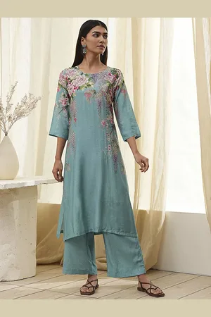 Biba Floral Printed Round Neck Straight Kurta With Palazzos