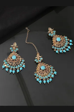 Anouk Blue Gold Plated Kundan Stones Studded & Beaded Jewellery Set