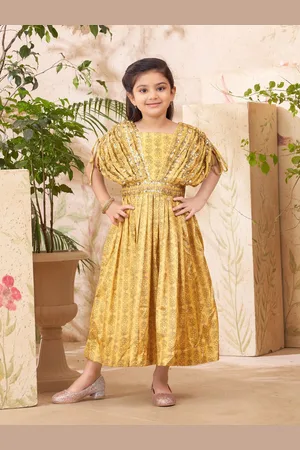HERE&NOW Girls Embellished Floral Printed Extended Sleeves Fit & Flare Dress