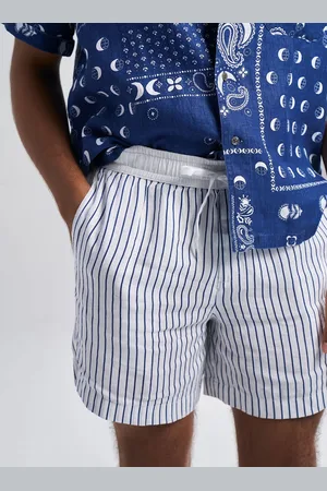 Terra Luna Men Striped Slim Fit Linen Technology Shorts