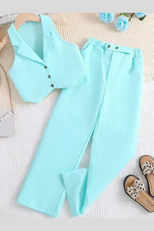 LULU & SKY Girls Shirt Collar Sleeveless Top With Trousers