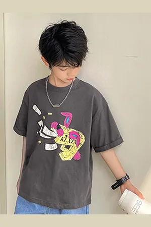 LULU & SKY Boys Graphic Printed Round Neck Cotton Oversized T-shirt