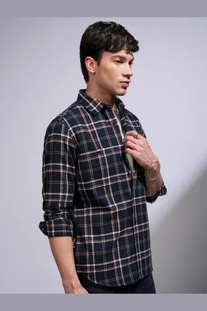 Highlander Men Spread Collar Tartan Checked Cotton Casual Shirt