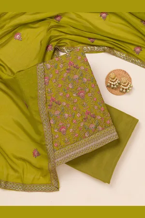 Koskii Floral Embroidered Sequinned Unstitched Dress Material
