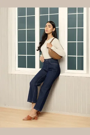 Chemistry Women Striped Straight Fit Jeans