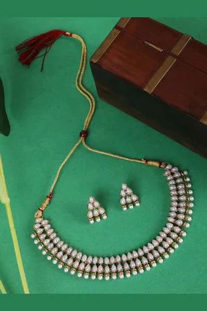 Anouk White Gold Plated Artificial Beads Studded Jewellery Set