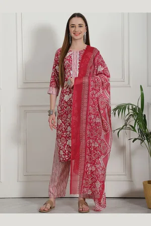 Moda Rapido Floral Printed Straight Pure Cotton Kurta With Trousers And Dupatta