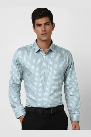 V Dot Men Slim Fit Spread Collar Geometric Printed Cotton Formal Shirt