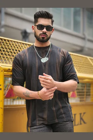 Maniac Men Abstract Printed Round Neck Cotton Relaxed Fit T-shirt