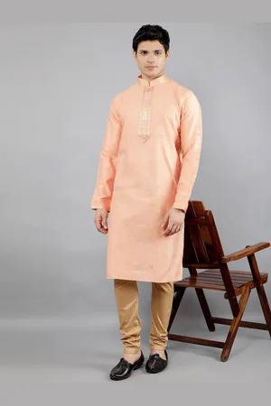 Manish Creations Floral Woven Design Mandarin Collar Jacquard Straight Kurta With Churidar