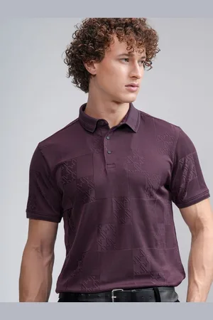 Highlander Men Self Design Polo Collar T-shirt