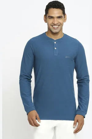 Basics Men Solid Henley Neck Cotton T-shirt