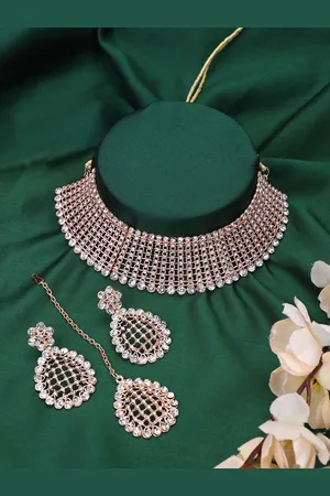Anouk White Rose Gold Plated American Diamond Studded Jewellery Set