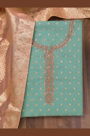 Koskii Ethnic Motifs Embroidered Beads and Stones Pure Silk Unstitched Dress Material