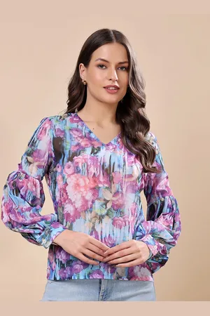 Moda Rapido Floral Print Bishop Sleeves Georgette Tube Top