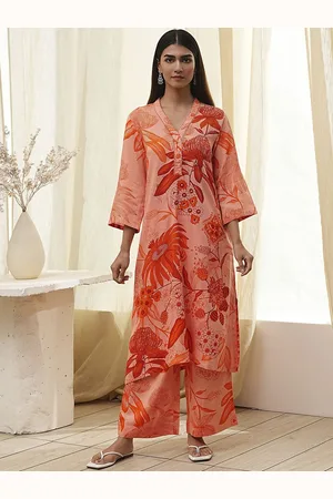 Biba Floral Printed V-Neck Straight Kurta With Palazzos