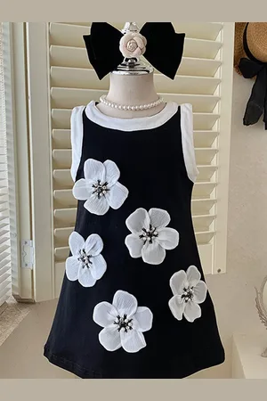 LULU & SKY Girls Floral Round Neck Sleeveless Applique A-Line Maxi Dress