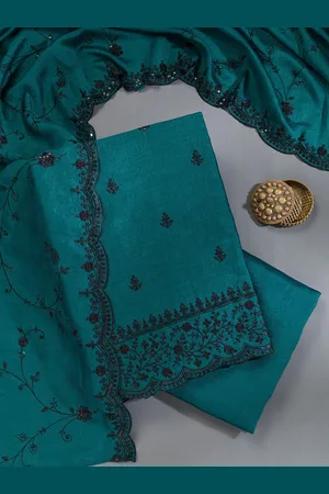 Koskii Floral Embroidered Sequinned Tissue Unstitched Dress Material