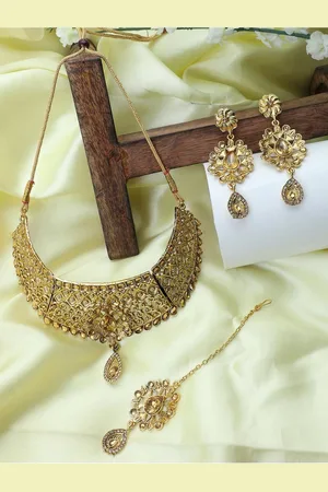 Anouk Brown Gold-Plated Cubic Zirconia Studded Jewellery Set