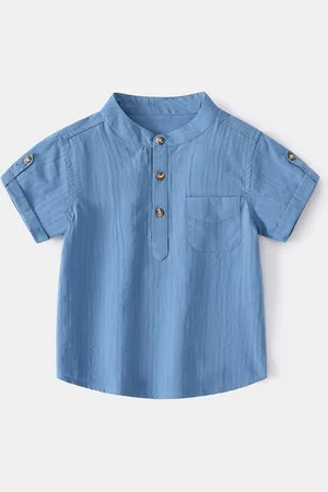 LULU & SKY Boys Solid Mandarin Collar Cotton T-shirt