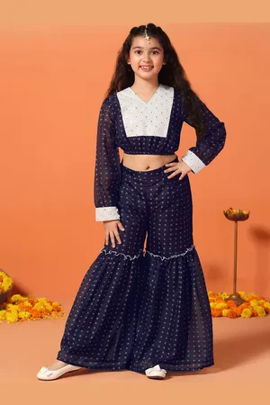 Sangria Girls Printed Crop Top & Sharara Set