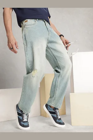 WROGN Men Loose Fit Low Distress Heavy Fade Pure Cotton Jeans