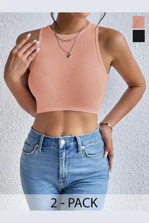 KERI PERRY Women Pack Of 2 Sleeveless Lycra Crop Tops