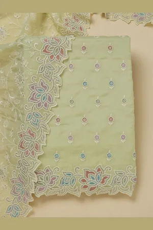 Koskii Ethnic Motifs Embroidered Beads and Stones Organza Unstitched Dress Material