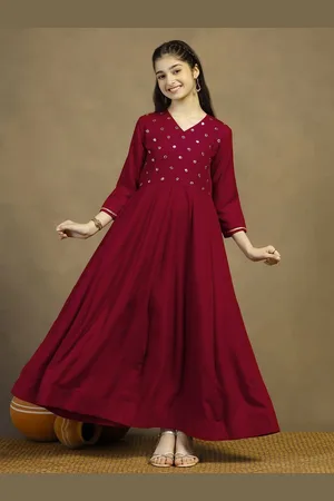 Sangria Girls Embroidered Anarkali Maxi Dress