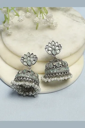 Biba Brass Silver Plated Contemporary Shaped Jhumkas Earrings